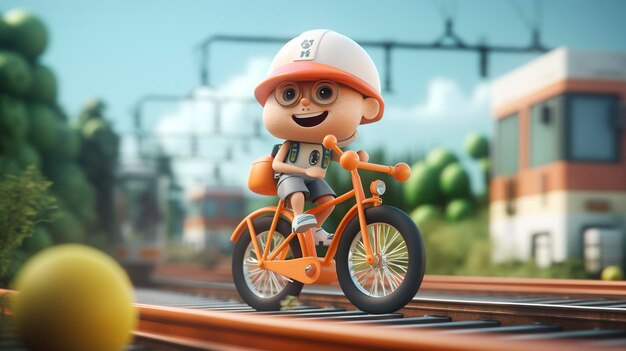 Una foto de un personaje 3D con una bicicleta