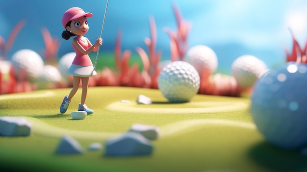 Una foto de un personaje 3D disfrutando de un juego de golf