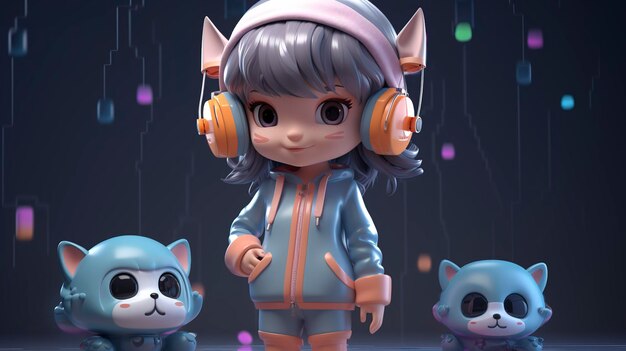 Una foto de un personaje 3D disfrutando de música con auriculares