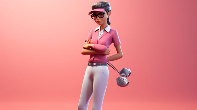 Una foto de un personaje 3D en un elegante traje de golf