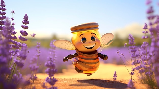 Foto una foto de un personaje 3d con un frasco de miel