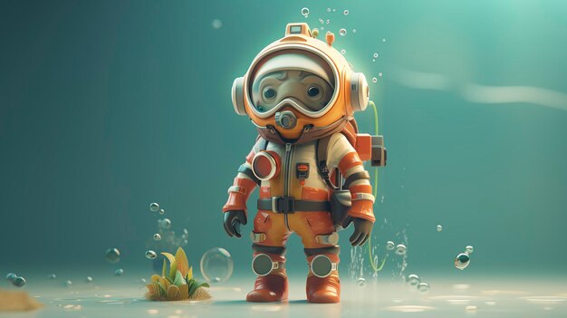 Una foto de un personaje 3D con una máscara de snorkel