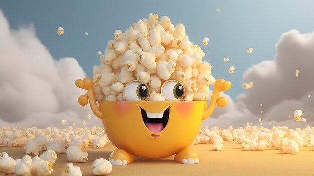 Una foto de un personaje 3D con una palomita de maíz gigante