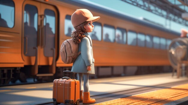 Foto una foto de un personaje 3d de pie en una plataforma de tren