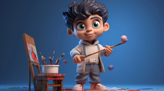 Una foto de un personaje 3D sosteniendo una bandeja de pintura