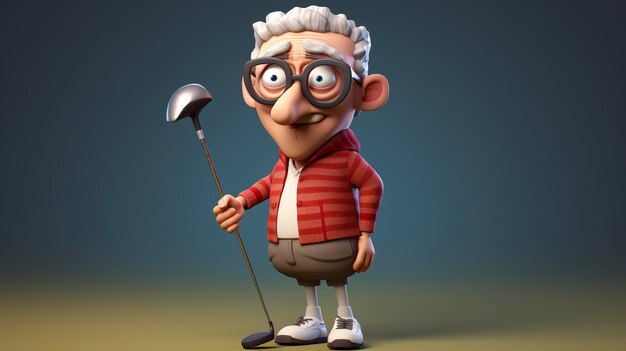 Una foto de un personaje en 3D sosteniendo un club de golf