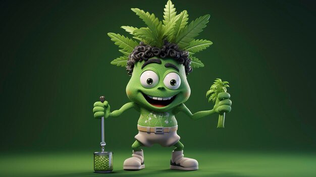 Una foto de un personaje 3D con un tema de cannabis