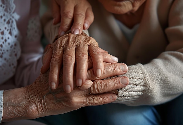 Foto foto de personas de edad avanzada que cuidan de personas mayores que se toman de la mano