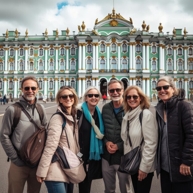 Foto de personas frente al Museo del Hermitage en Rusia