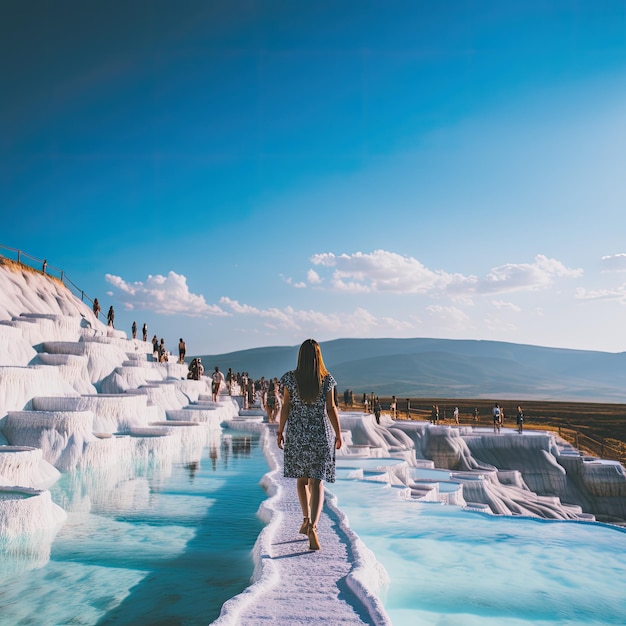 Foto de personas frente a Pamukkale en Turquía