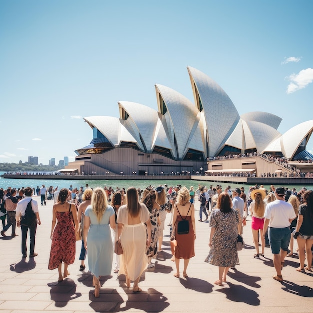 Foto de personas frente a la Ópera de Sídney en Australia