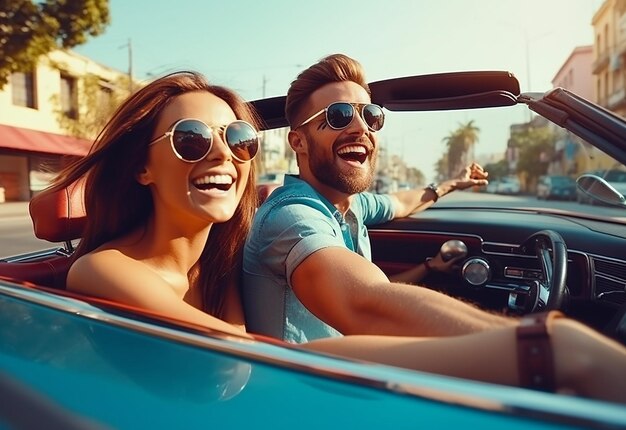 Foto foto de personas hombre guapo mujer conduciendo un vehículo