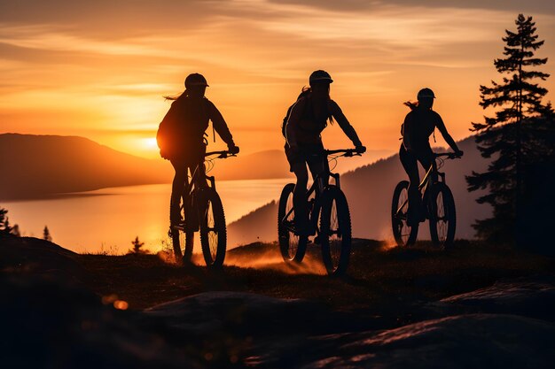 Foto de personas montando bicicletas en el bosque