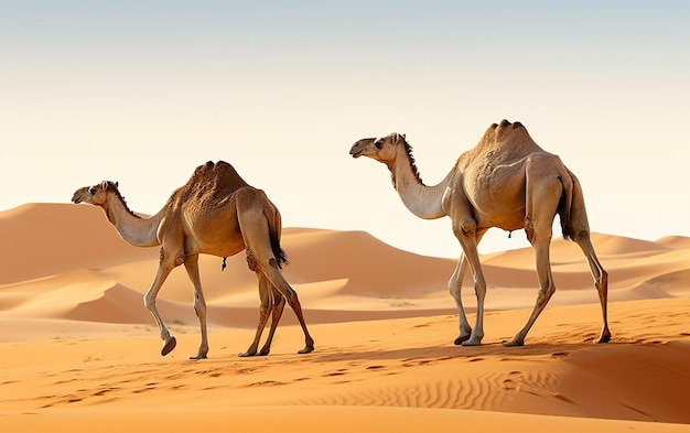 Foto de personas viajando por el desierto con camellos.