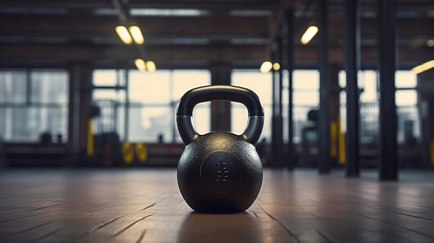 Una foto de una pesa rusa en un gimnasio.