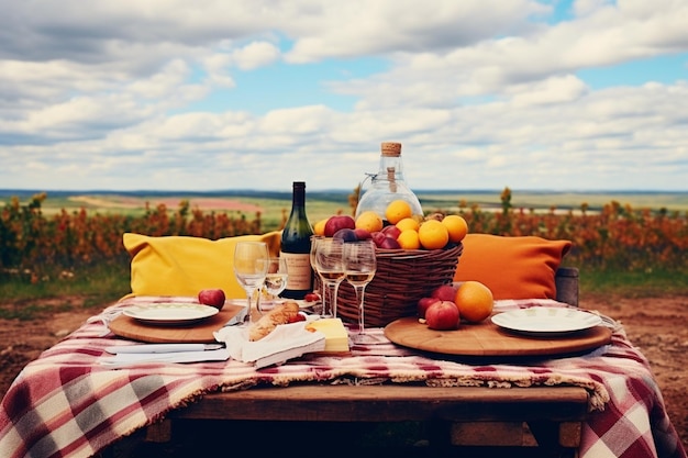 La foto de picnic en la cima de la colina