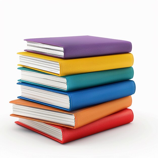 Foto de una pila de libros escolares coloridos en un fondo blanco aislado