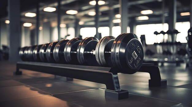 Foto foto de una pila de pesas en un estudio de fitness