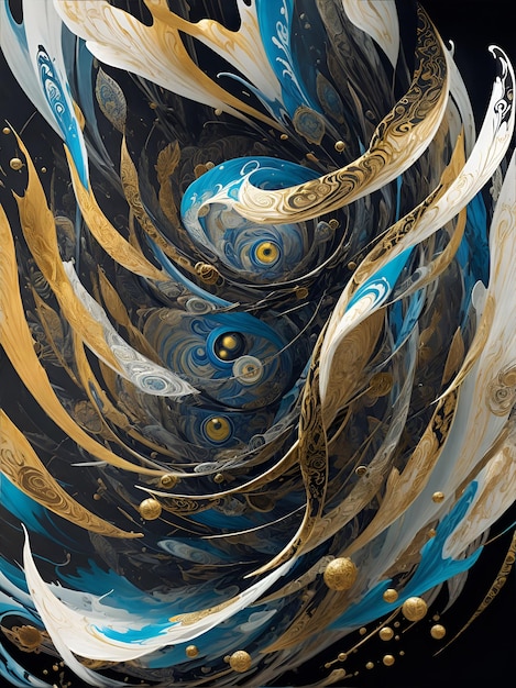 Foto de una pintura abstracta con colores dorado y azul