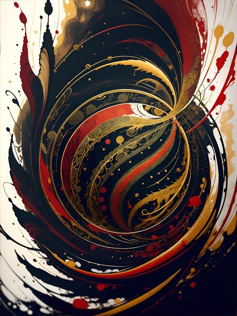 Foto de una pintura abstracta con colores rojos, amarillos y negros vibrantes