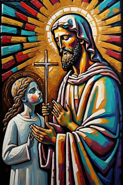 Foto foto de pintura al óleo de jesucristo