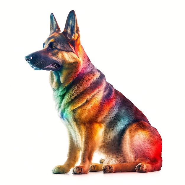 Foto de una pintura de un perro con una cara multicolor generada por IA