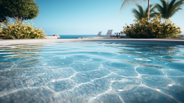 Una foto de una piscina con agua azul clara