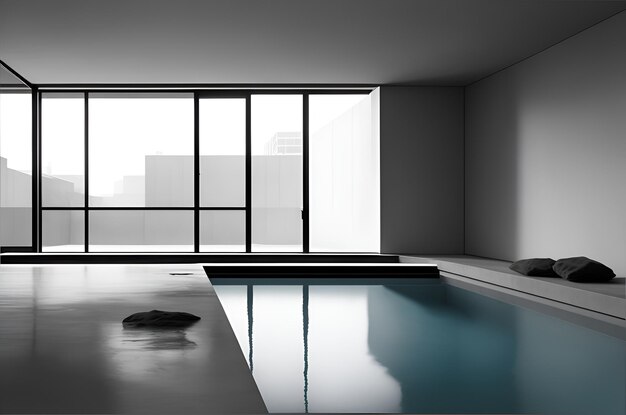Foto de una piscina en blanco y negro