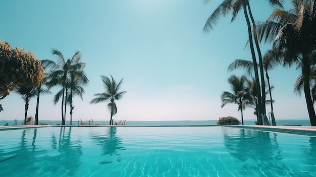 Foto piscina tropical cerca del océano generada por ai