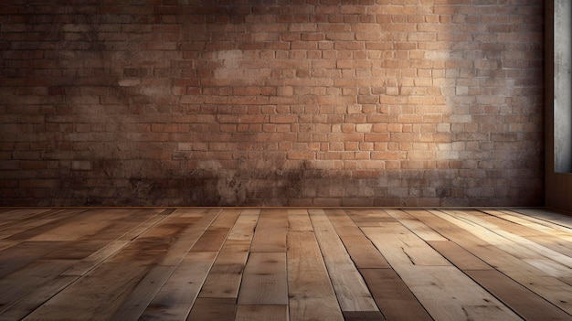 Una foto de un piso de habitación vacío con una madera rústica