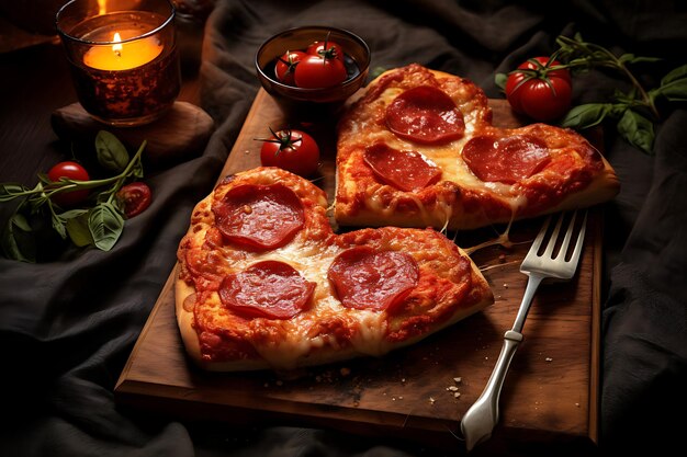 Foto de la pizza en forma de corazón para dos