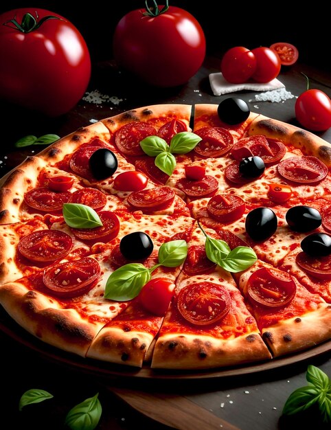 Foto foto pizza gefüllt mit tomaten und bis zu wenig letzeblatt