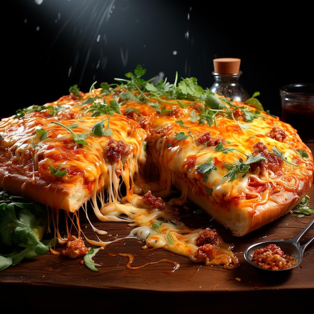 foto de una pizza en una tienda con un fondo blanco