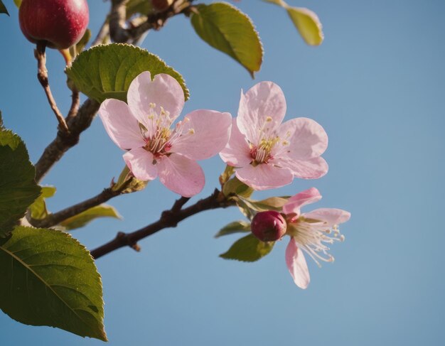 Foto una foto de una planta de manzana con flores blancas brillantes