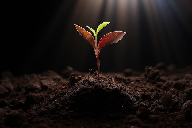 foto de una planta que crece en el suelo IA generativa