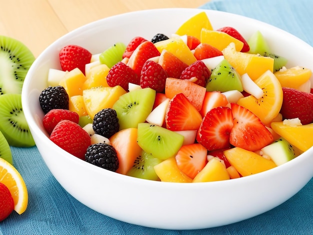 una foto de un plato colorido de ensalada de frutas