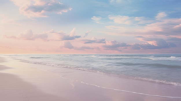 Una foto de una playa desierta en el cielo pastel del atardecer