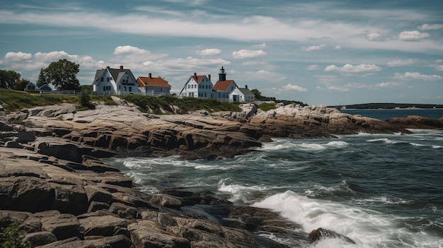 Una foto de una playa con un faro al fondo.