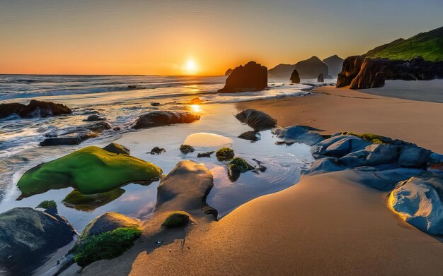 Foto de playa paradisíaca durante el día con puesta de sol.