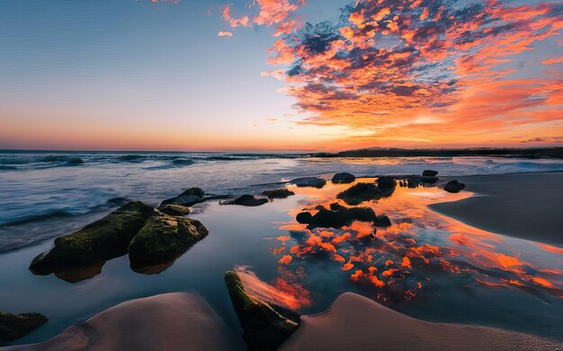 Foto de playa paradisíaca durante el día con puesta de sol.