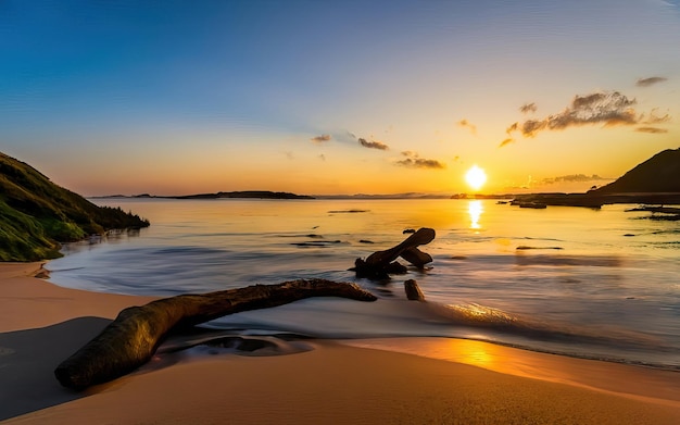 Foto de playa paradisíaca durante el día con puesta de sol.