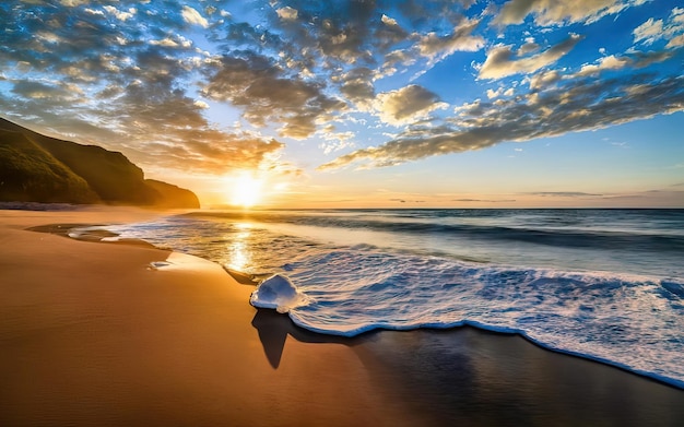 Foto de playa paradisíaca durante el día con puesta de sol.