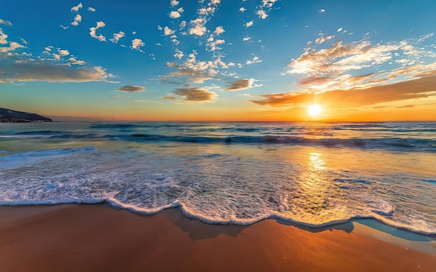 Foto foto de la playa del paraíso durante el día con la puesta de sol