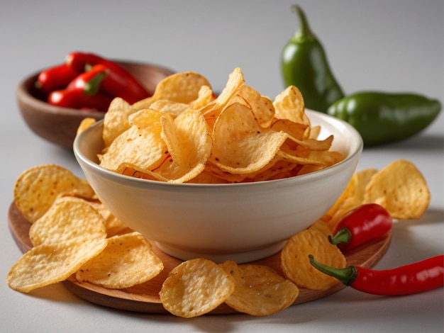 Foto png patatas fritas en un cuenco con pimienta aislada sobre un fondo blanco