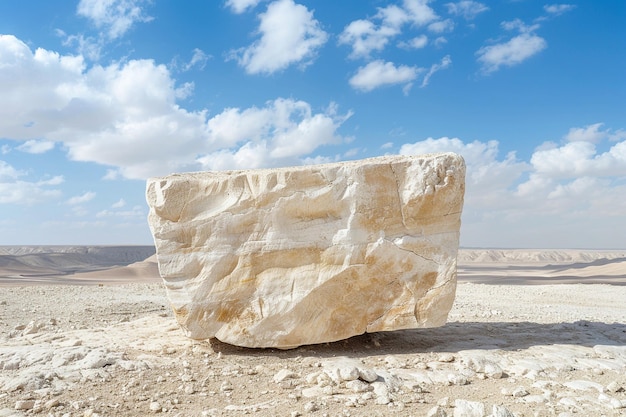 Foto de un podio de piedra en la tierra del sol eterno