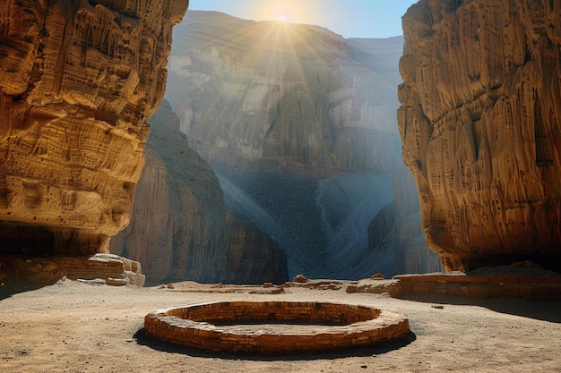 Foto de un podio de piedra en la tierra del sol eterno