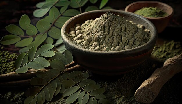 Foto de polvo de hoja de Moringa Generar IA