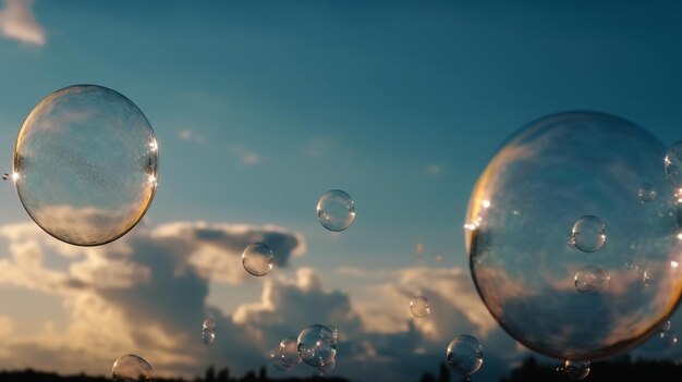 Una foto de pompas de jabón en el cielo.