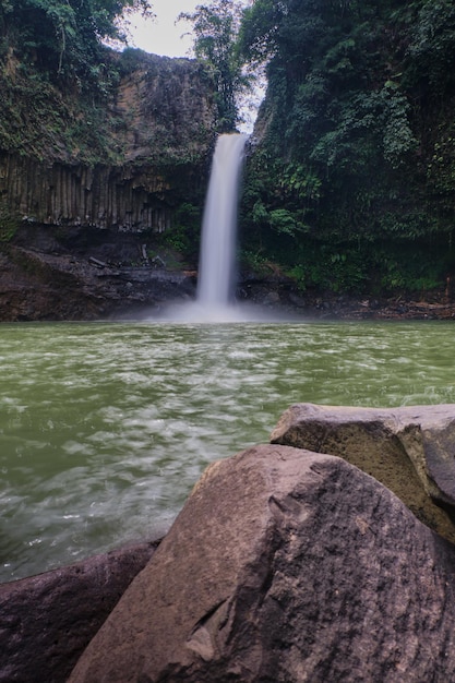 Foto foto porträt, das einen dynamischen, rasenden wasserfall hervorhebt