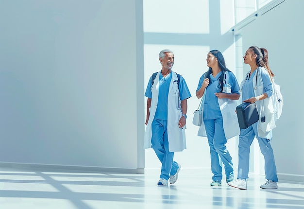 Foto-Porträtgruppe junger Ärzte in medizinischen Uniformen im Krankenhausbüro